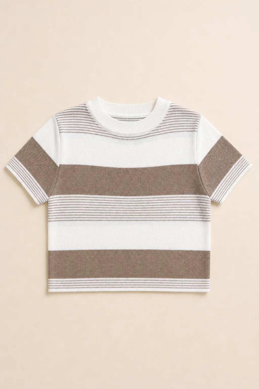Casual Beige & White Summer Knit Top