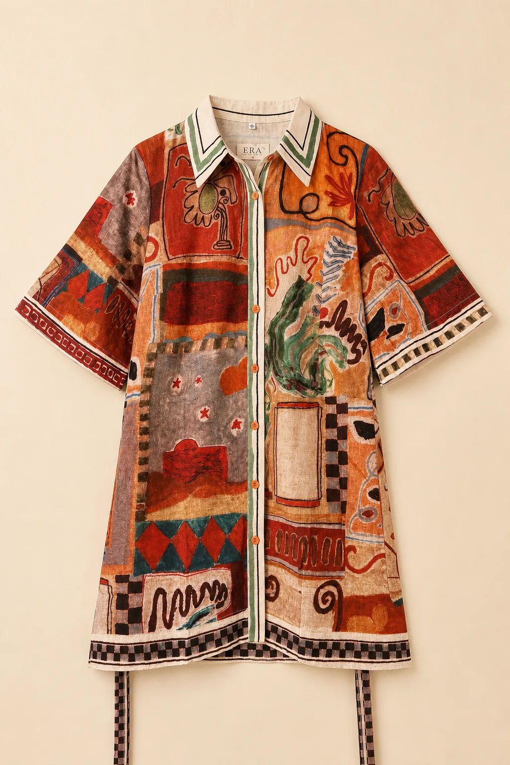 Button-Down Abstract Print Short Sleeve Shirt Dress image 1