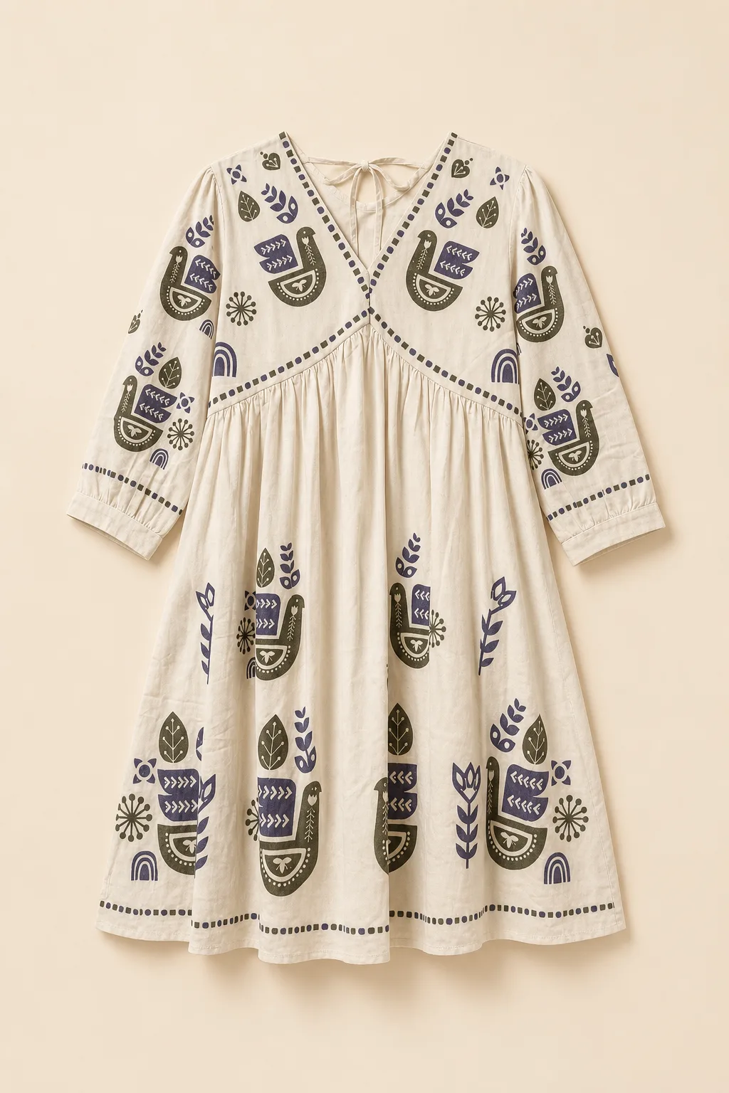 Bohemian Inspired Printed Tie Neck Dress With Full Sleeves image 1