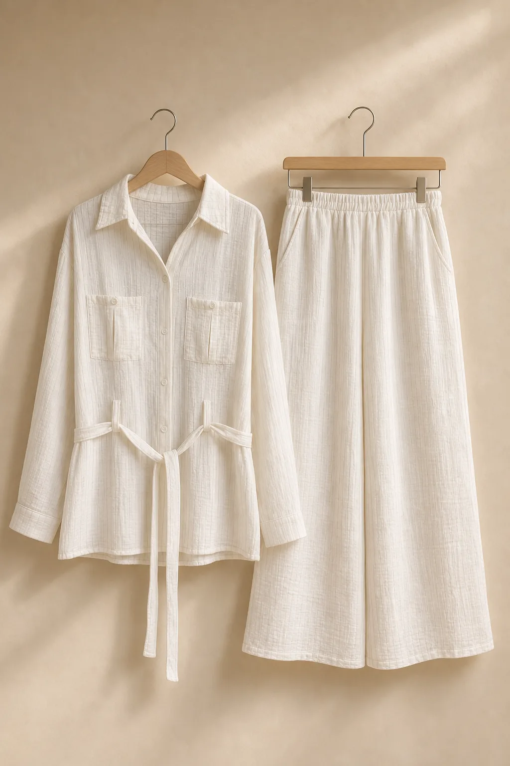Textured Two-Piece Relaxed Shirt And Wide-Leg Pant Set image 1